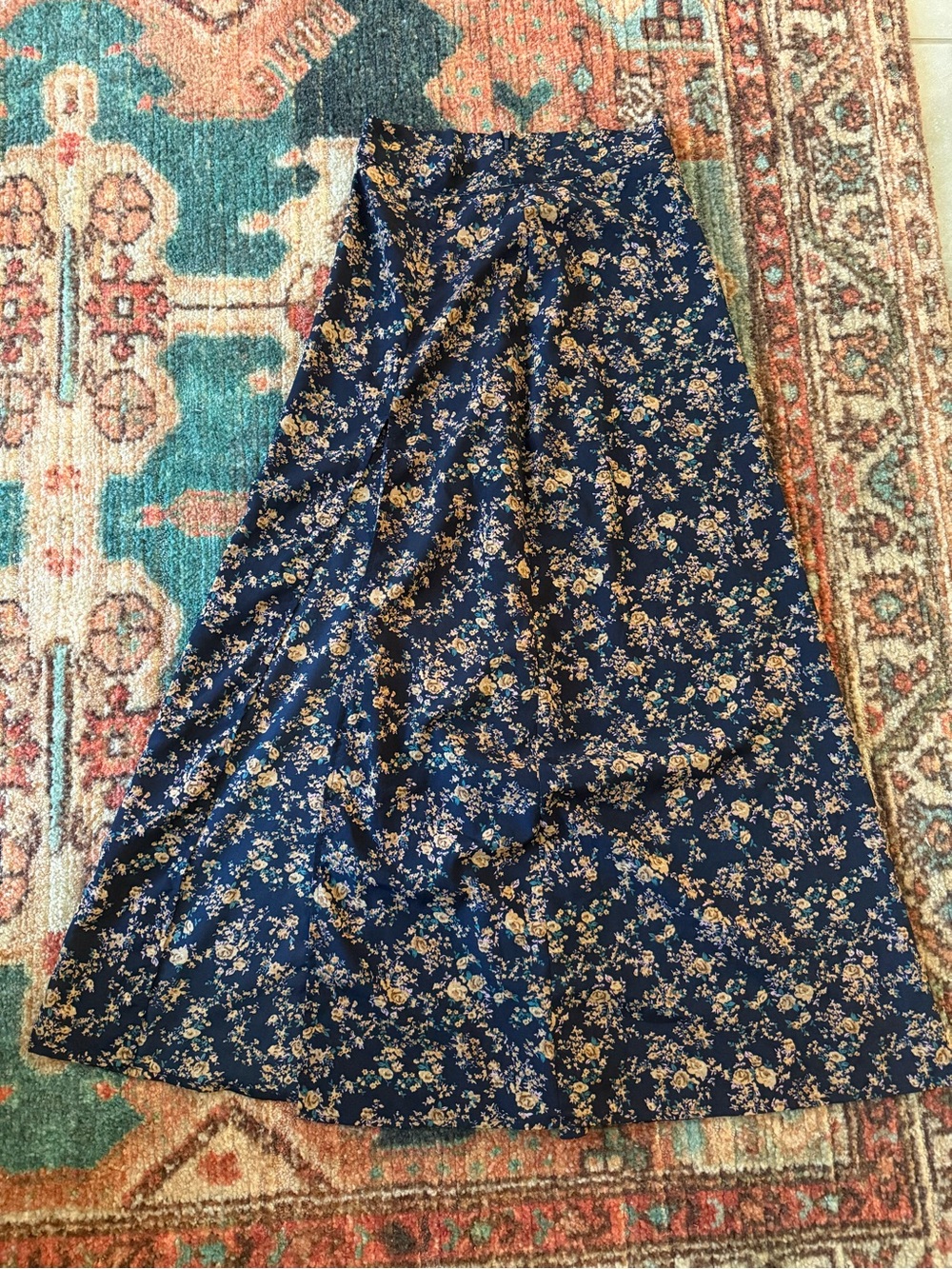 Floral Navy A-Line Maxi Skirt